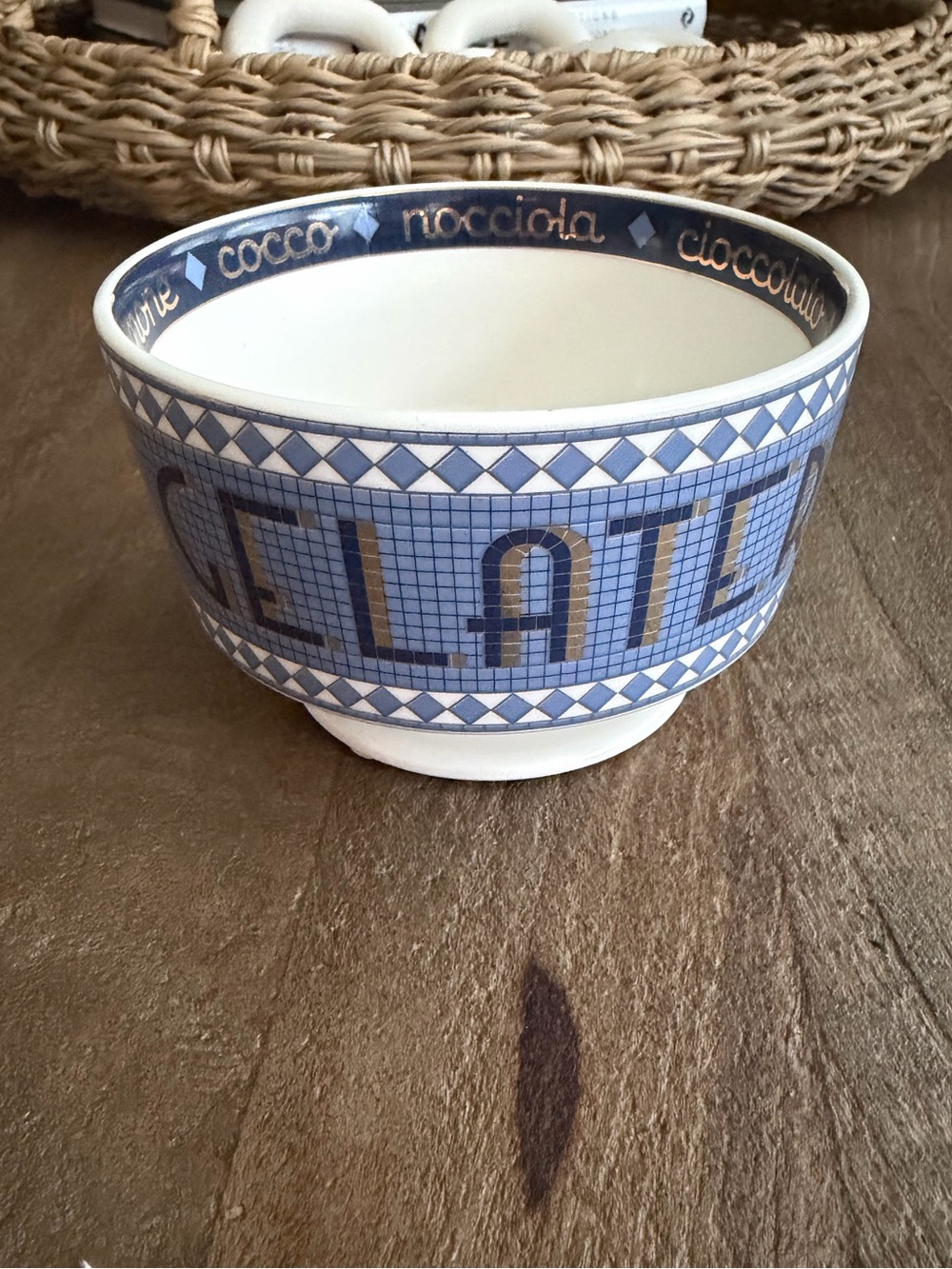 Anthropologie Bistro Tile Stoneware 24k Gold Accent Italia Gelato Bowl Ice Cream - Picture 6 of 9